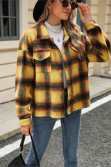 Loose Plaid Lapel Faux Wool Long Sleeve Christmas Outerwear