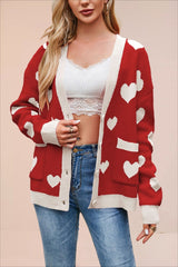 Heart Pocket V Neck Christmas Cardigan