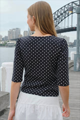 Polka Dot Three Quarter Sleeve Fitted T-Shirt