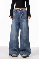 Asymmetrical Button Wide Leg Jean