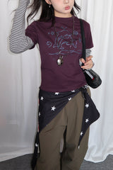 Dragon Graphic Striped Layered Long Sleeve T-Shirt