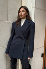 Notched Lapel Belted Tailored Blazer