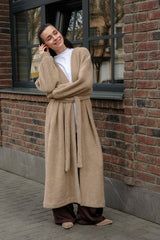 Chenille V Neck Belted Coat