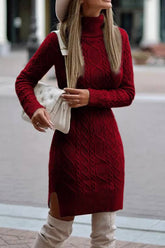 High Neck Slim Long Sleeve Warm Long Sweater Dress