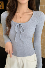 Bow Tie Ribbed Knit Sweater