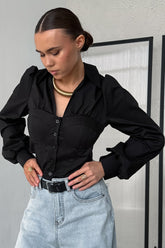 Fitted Cotton Blend Long Sleeve Blouse