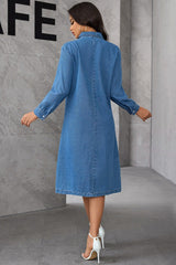 Vintage Collar Midi Denim Dress