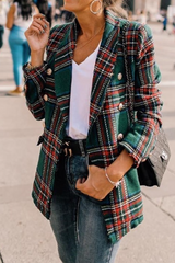 Plaid Tweed Multi-Button Chic Blazer Christmas Outerwear