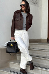 Vintage Short Moto Leather Jacket