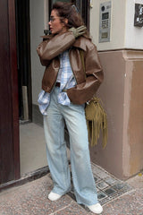 Brown Faux Leather Moto Jacket