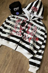 Zebra Stripe Graphic Oversized Zip Hoodie