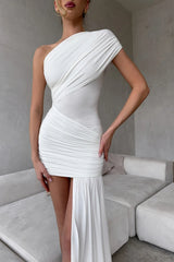 One Shoulder Ribbon Midi Dress