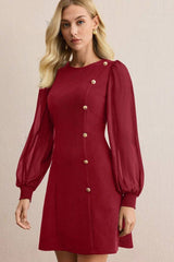 Crew Neck Button Mini Dress