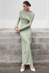 Asym Neck Knit Long Sleeve Maxi Dress