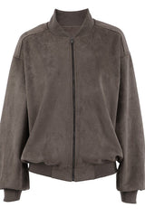 Suede Zip Front Balloon Sleeve Jacket