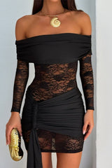 One Shoulder Long Sleeve Mini Dress