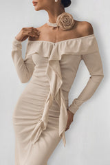 Off Shoulder Ruffle Maxi Dress