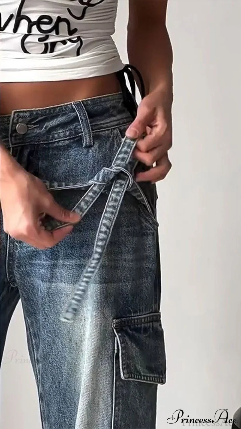 Bow Tie Strap Wide Leg Jeans