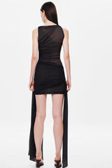 Ribbon Mesh Sleeveless Midi Dress