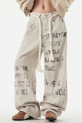 High Waist Letter Straight Jean