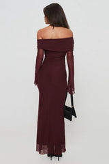 One Shoulder Mesh Maxi Dress