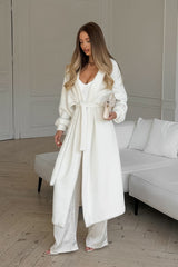 Chenille V Neck Belted Coat