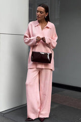 Relaxed Polo Knit Top Wide Leg Pants Set