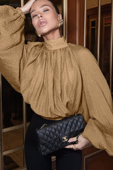 Stand Collar Lantern Sleeve Blouse