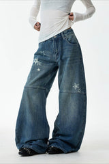 Star Panel Deconstructed Barrel Leg Jeans