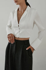 Notched Collar Fitted Blouse