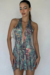 Printed Halter Mini Dress