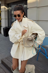 Epaulet Belted Short Trench Coat
