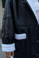 Belted Longline Shearling Faux Leather Coat