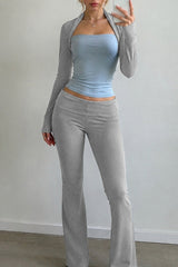 Contrast Raglan Top and Flare Pants Set