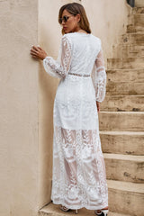 V Neck Long Sleeve Flowy Maxi Boho Dress