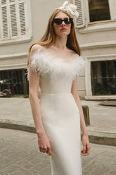 Faux Fur Trim Strapless Bodycon Dress