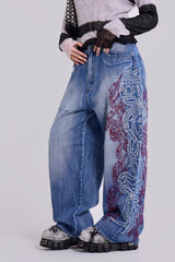 Y2K Embroidered Wide Jean