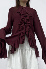 Elegant Ruffle Trim Button Blouse