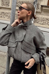 Herringbone Stand Collar Coat