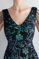 Elegant Long Slim Sequin Formal Event Sequin Dress