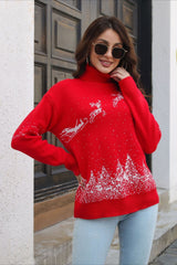 Christmas Cozy Color Block Snowflake Print Sweater