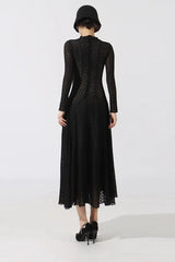 Hollow Out Mesh High Collar Slim Fit Maxi Dress