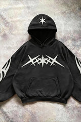 Embroidered Graphic Oversized Pullover Fleece Hoodie