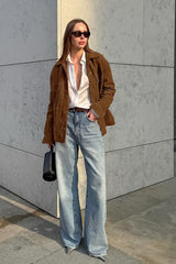Cinched Waist Faux Suede Utility Jacket