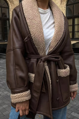 Belted Longline Shearling Faux Leather Coat