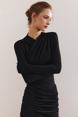 Ruched V-Neck Long Sleeve Maxi Dress