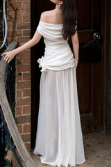 Rosette Sheer Off Shoulder Maxi Dress