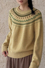 Fair Isle Pattern Loose Crew Neck Color Block Minimalist Sweater