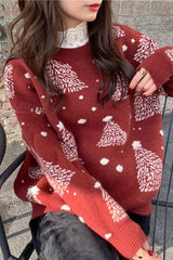 Color Block Snowflake Christmas Tree Pattern Knit Sweater