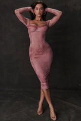 Square Neck Print Midi Dress